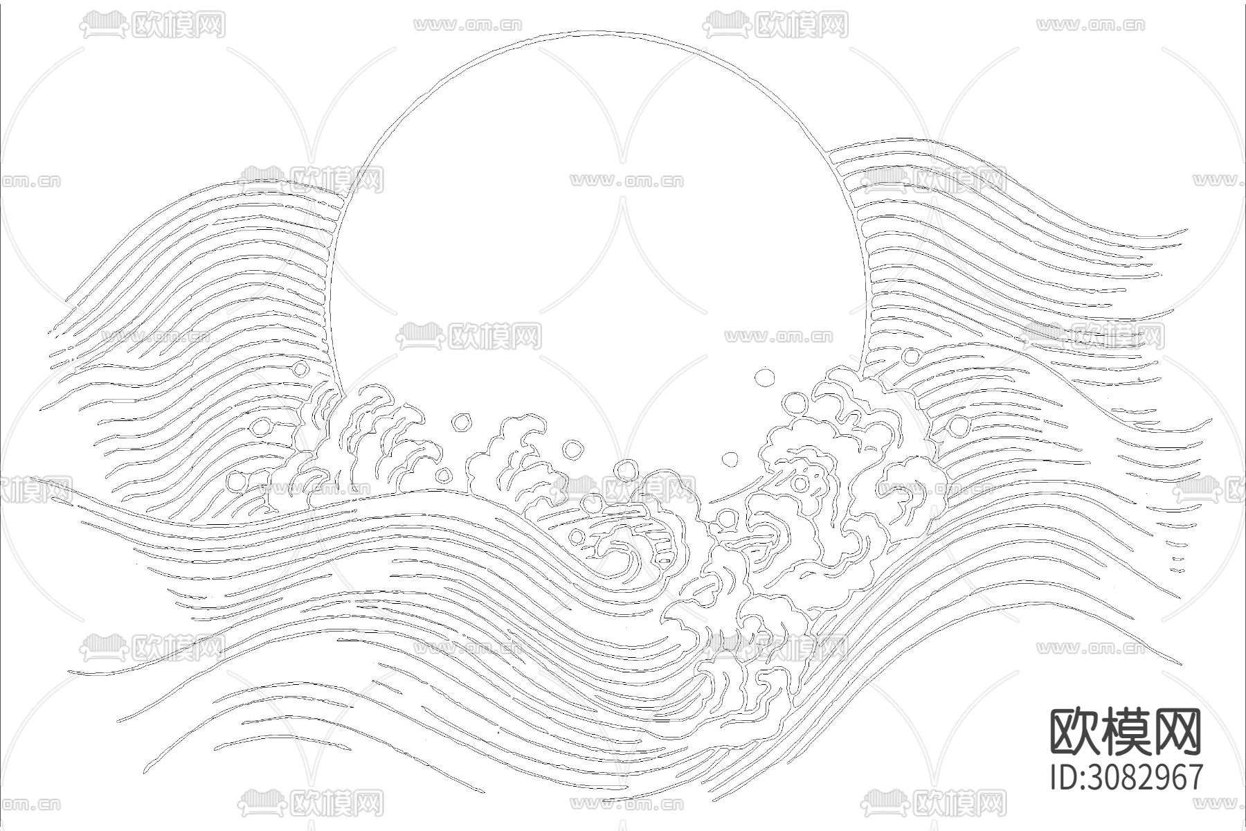 中国风古典圆形祥云祥瑞灵芝祥纹波浪花纹浮雕刻图案cad图库下载（渲染图7）