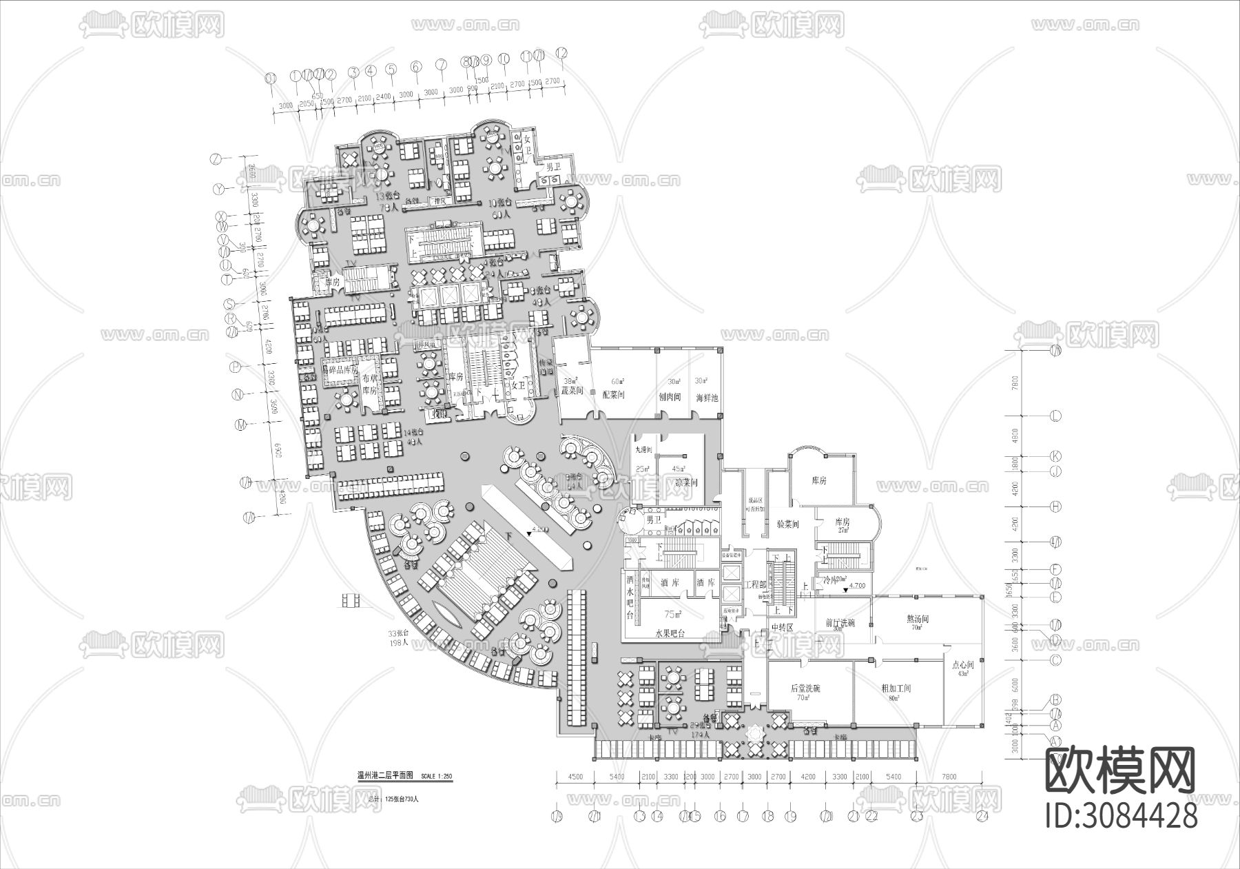 3000㎡火锅店cad平面图下载