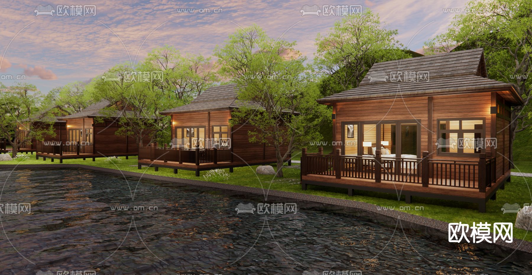 新中式木屋民宿su模型下载（渲染图3）