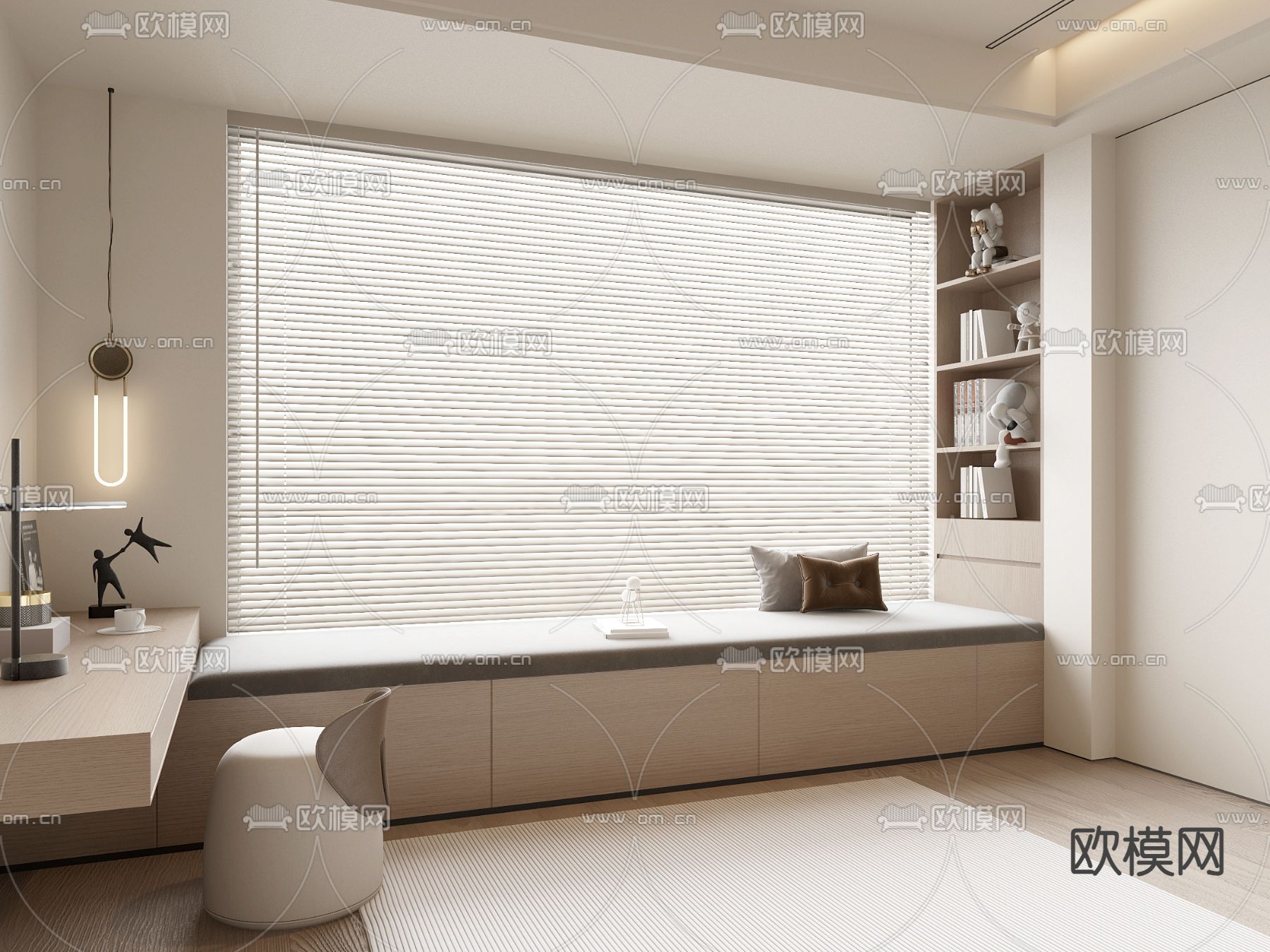 飘窗台 飘窗柜 百叶帘3d模型下载