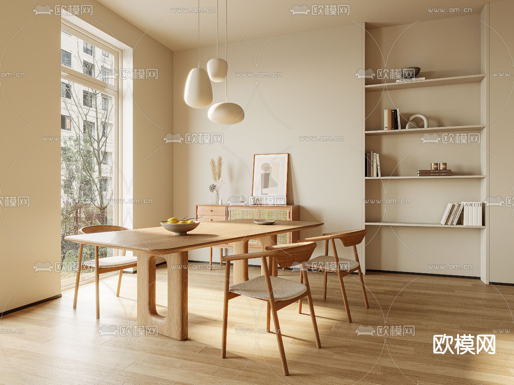 原木风餐桌椅 实木餐桌3d模型下载