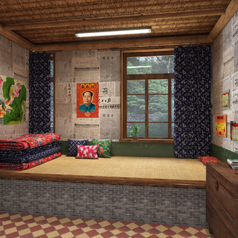 中式农村卧室土炕su模型