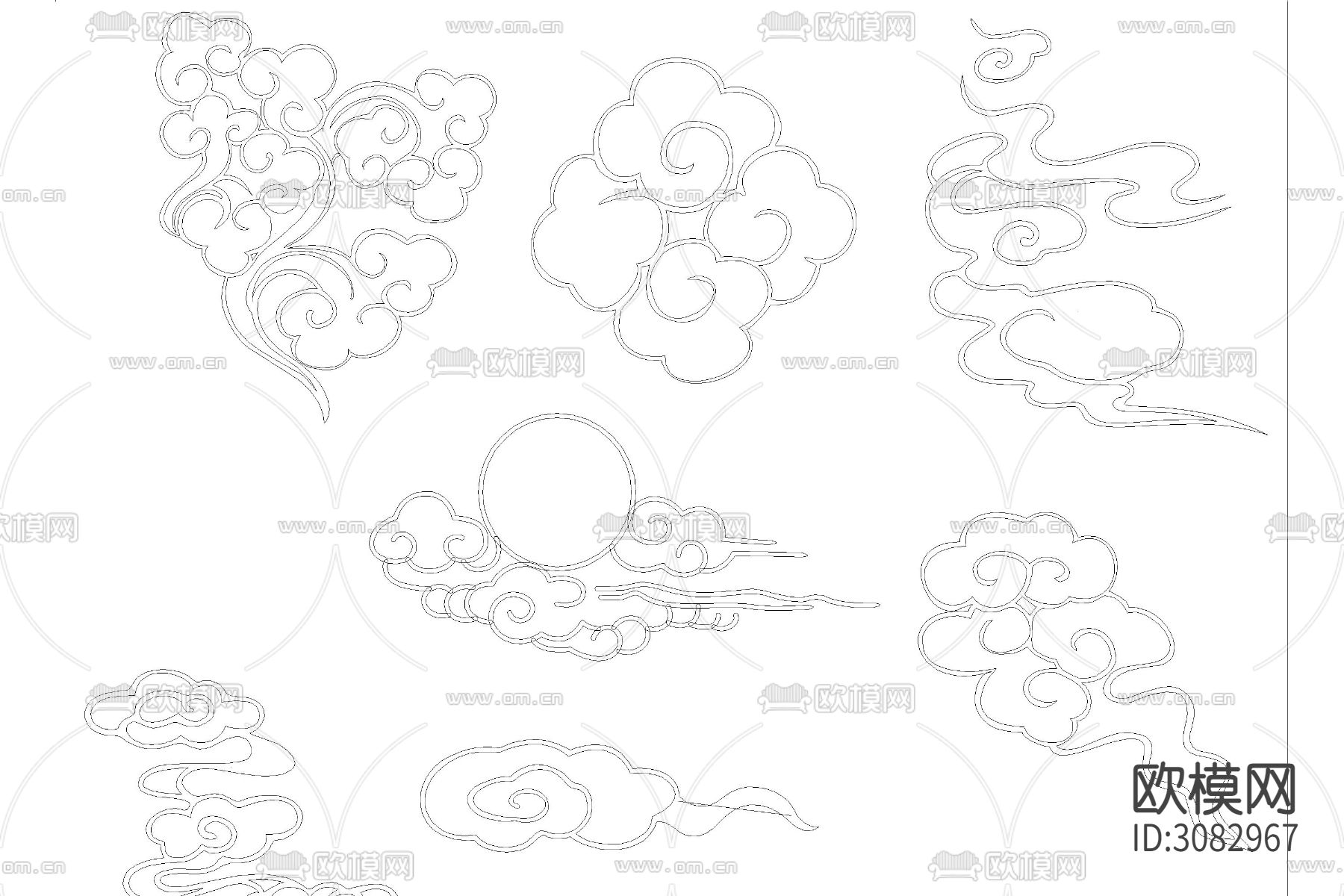 中国风古典圆形祥云祥瑞灵芝祥纹波浪花纹浮雕刻图案cad图库下载（渲染图8）