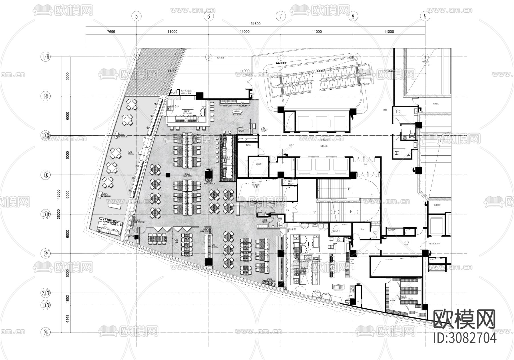 800㎡高档西餐厅cad平面图下载