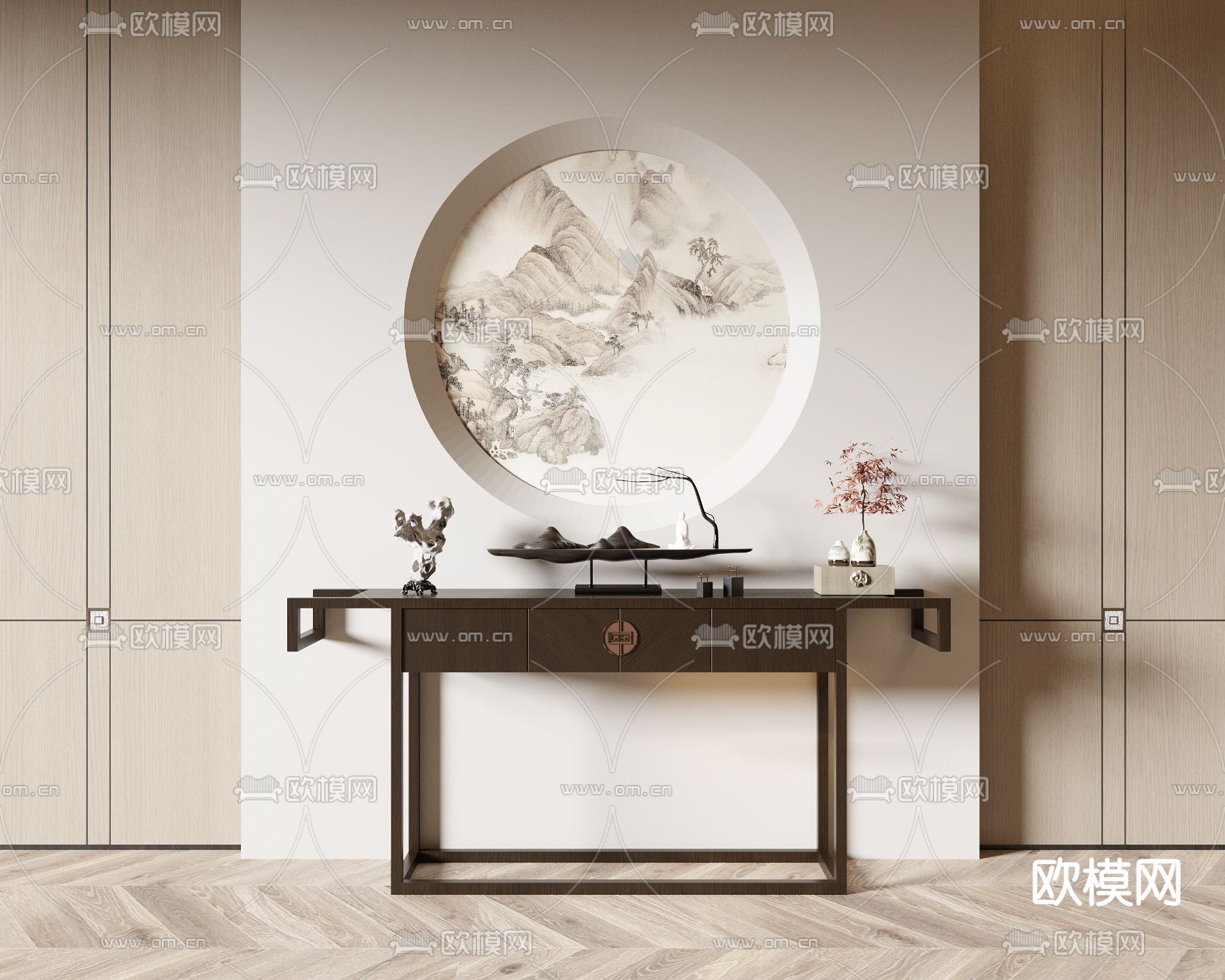 新中式端景台 玄关台 条案3d模型下载