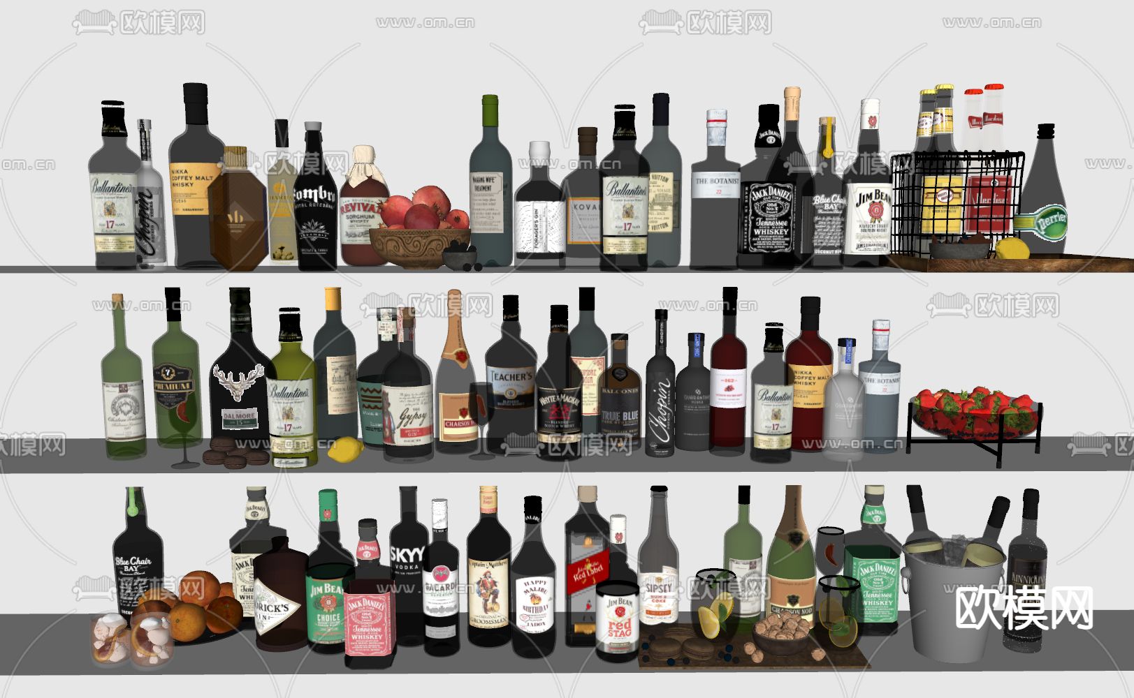 果汁酒水 酒瓶酒具 水果 饮料su模型下载（渲染图1）