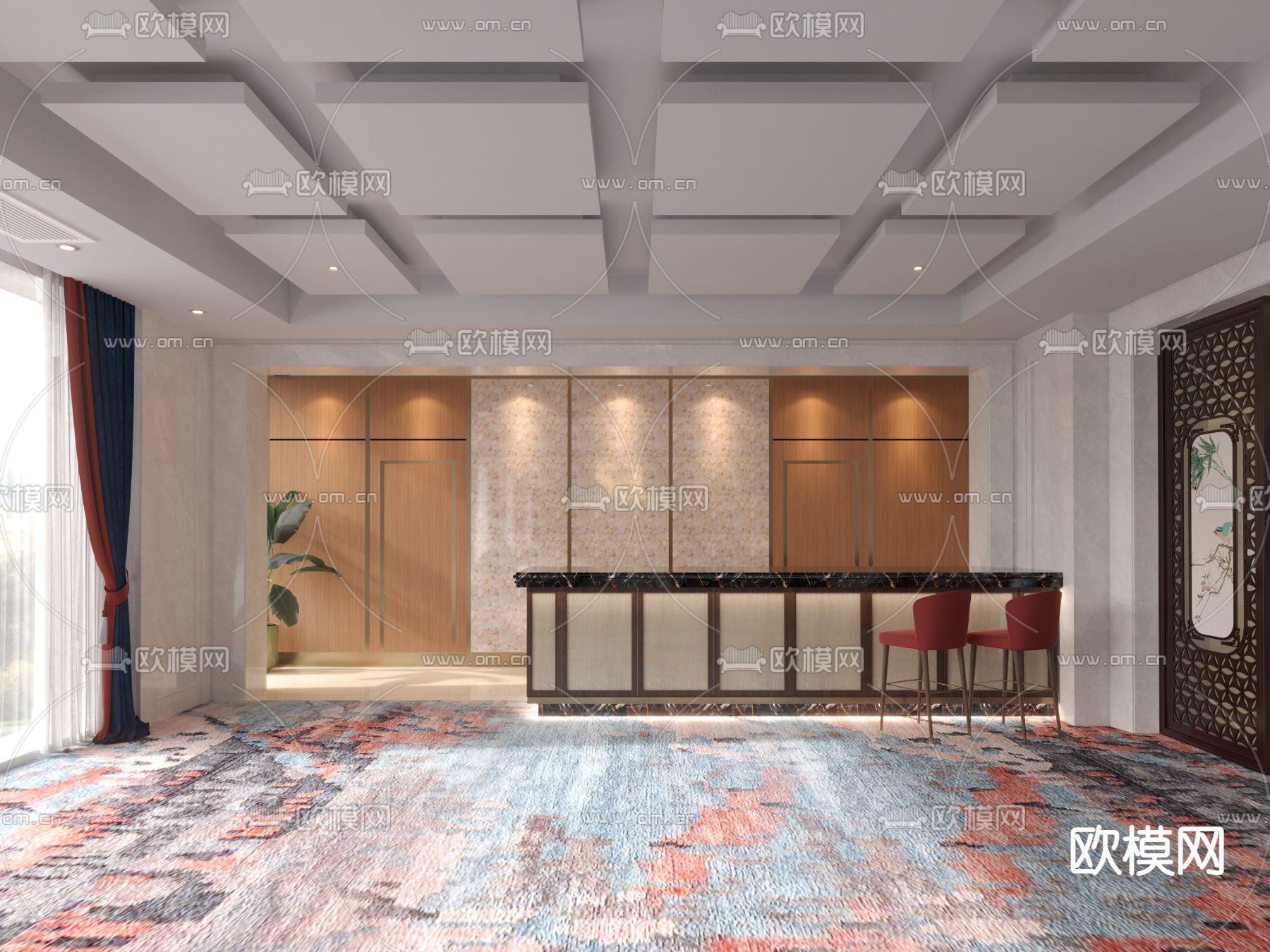 办公室接待 休息区su模型下载（渲染图2）