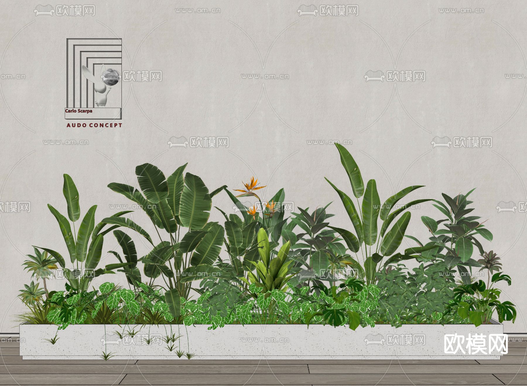 绿植花箱 植物造景 植物堆su模型