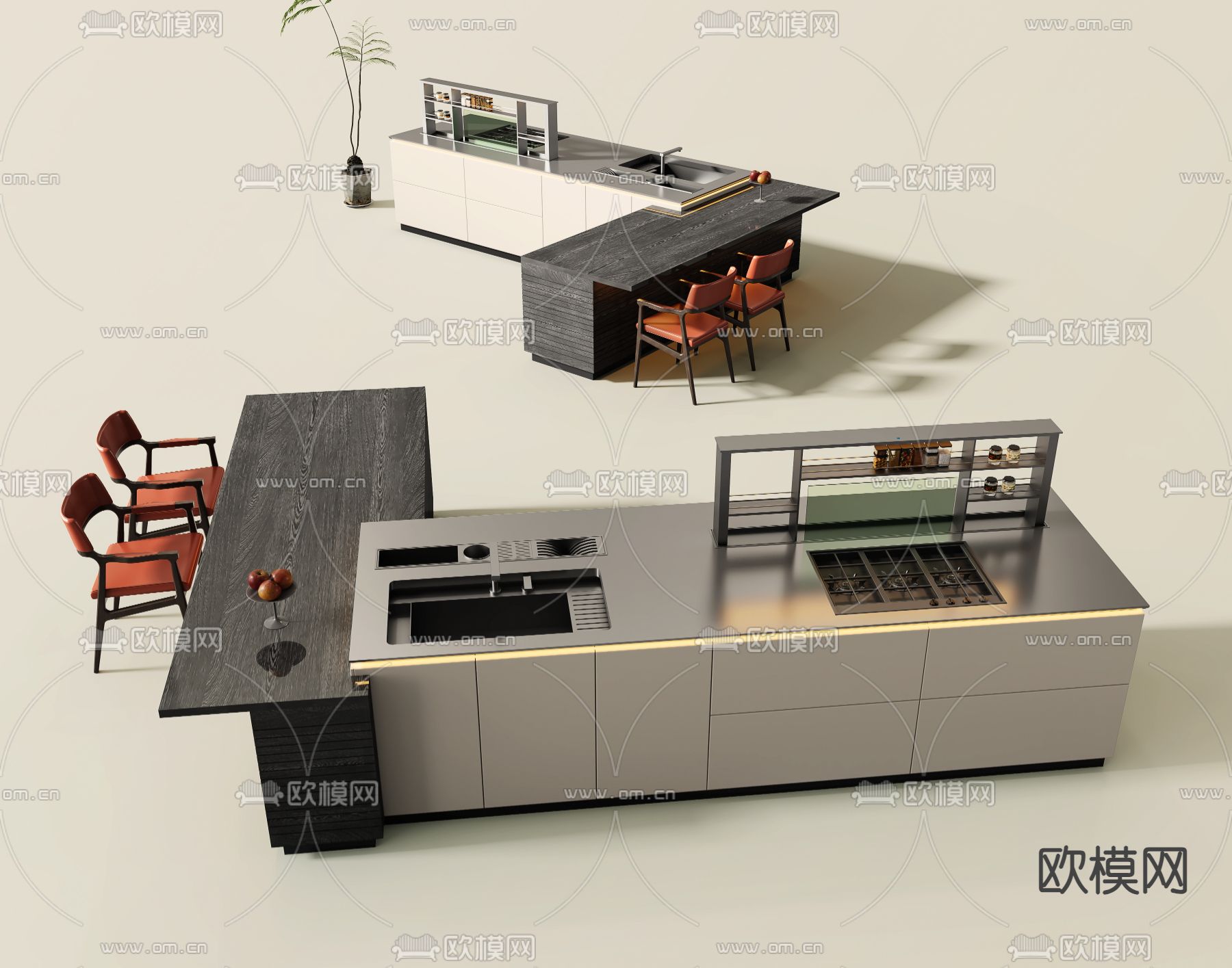 橱柜 中岛柜 操作台3d模型下载（渲染图1）
