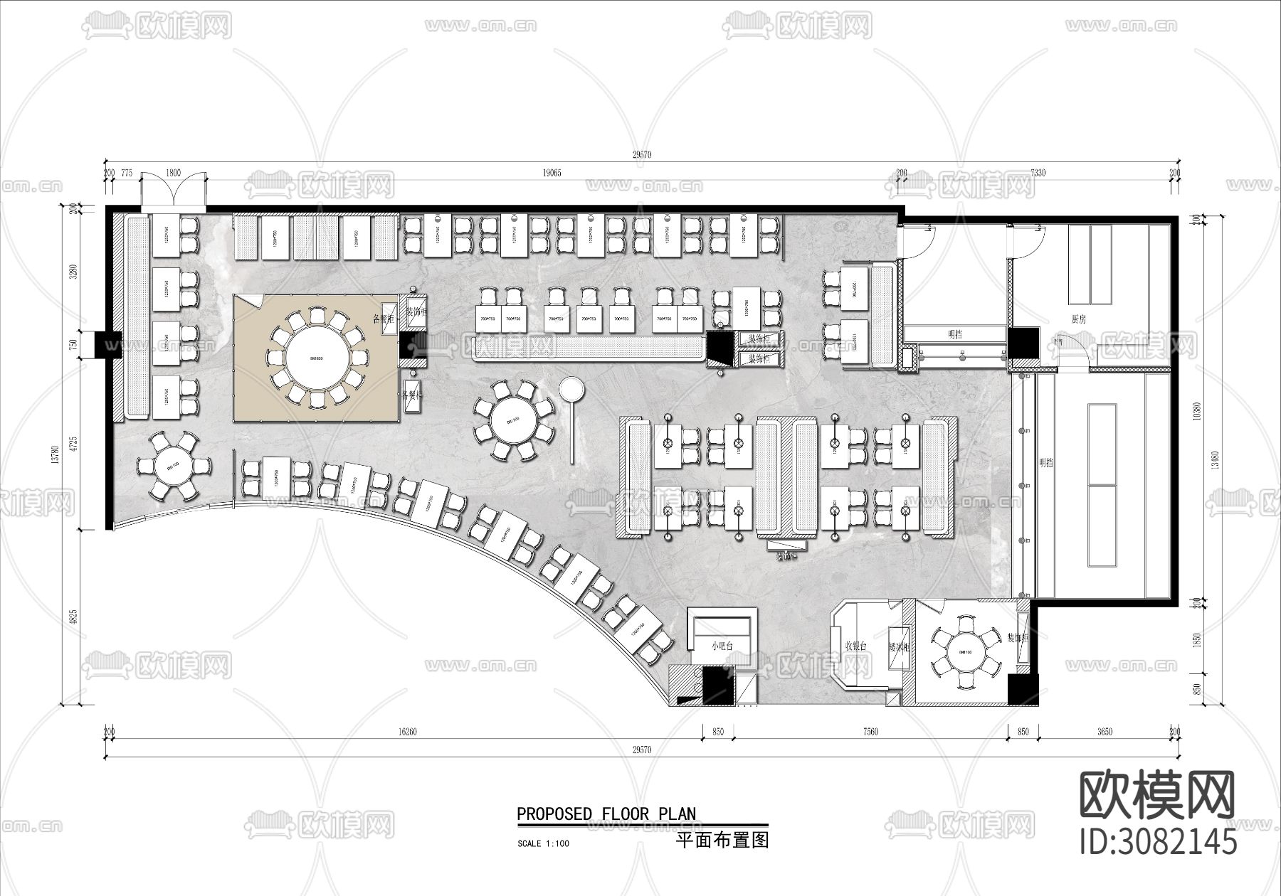 320㎡中餐馆cad平面图下载