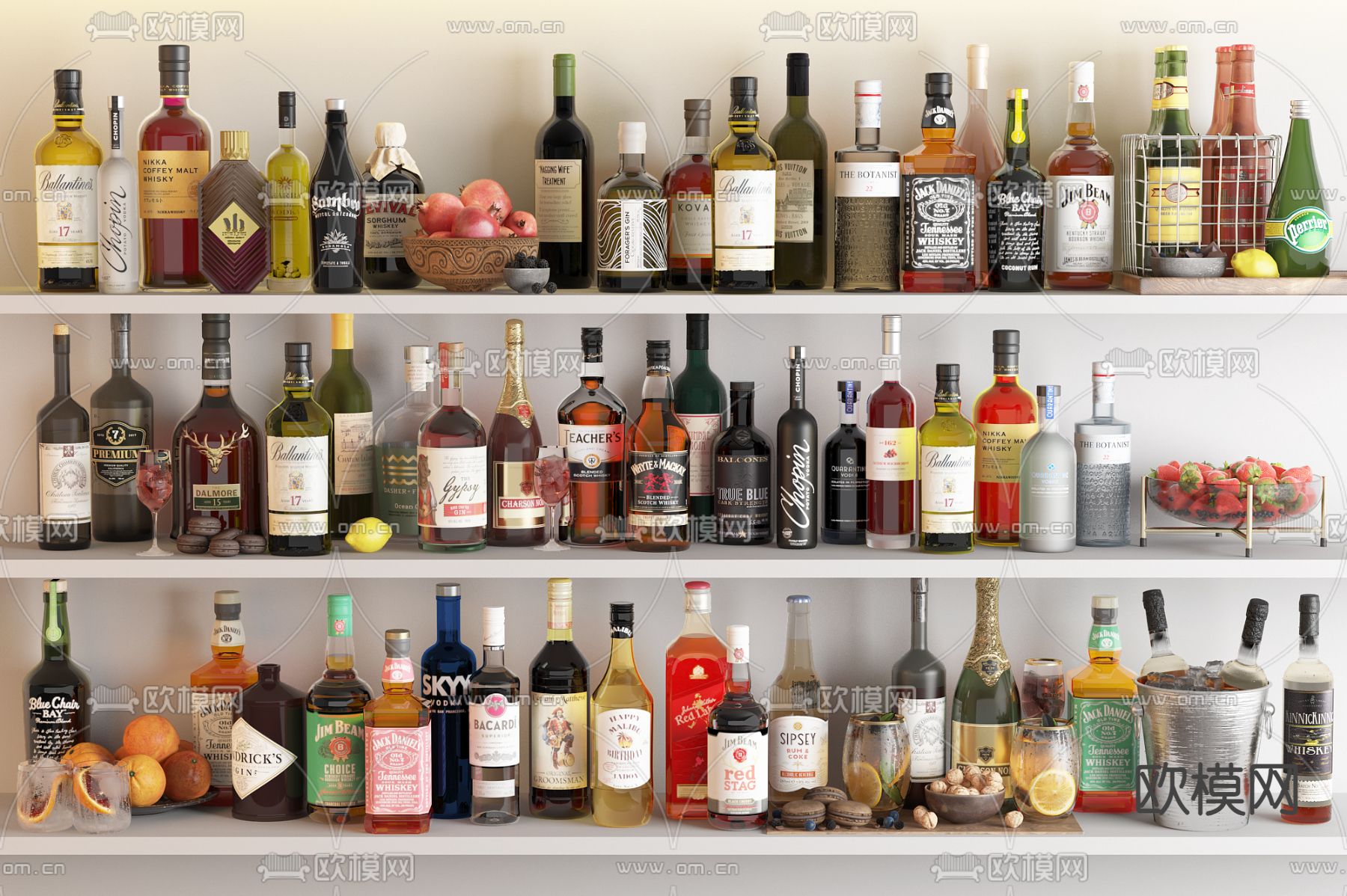 果汁酒水 酒瓶酒具 水果 饮料su模型下载（渲染图2）