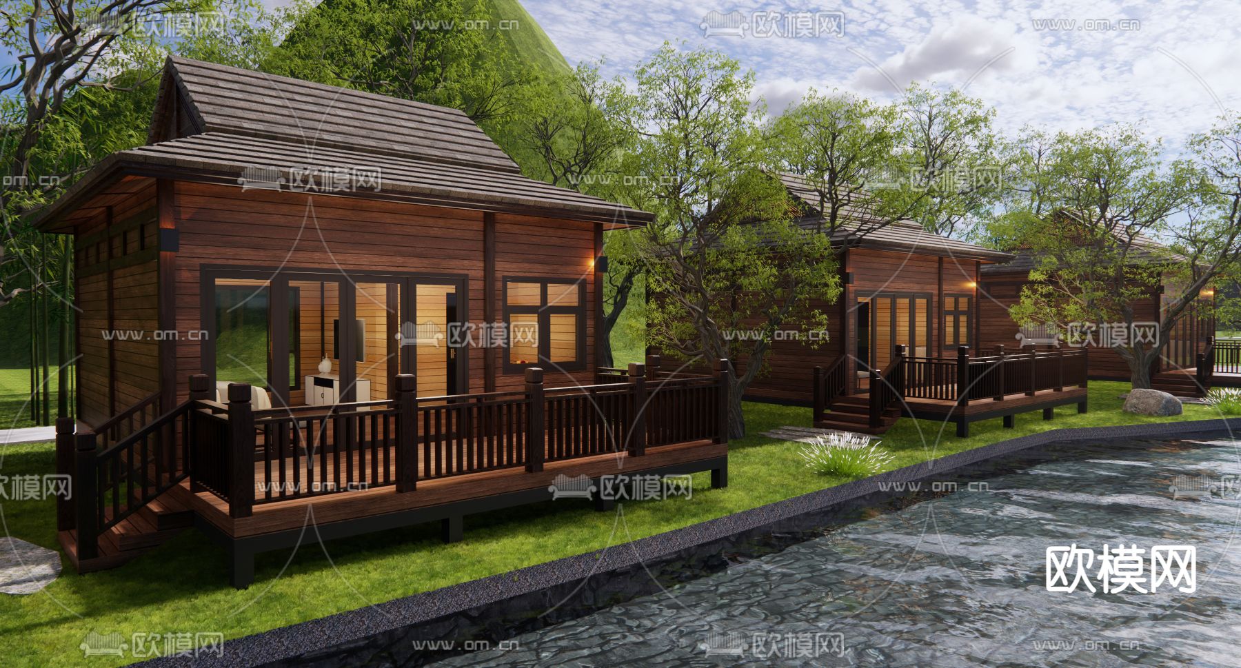 新中式木屋民宿su模型下载（渲染图4）