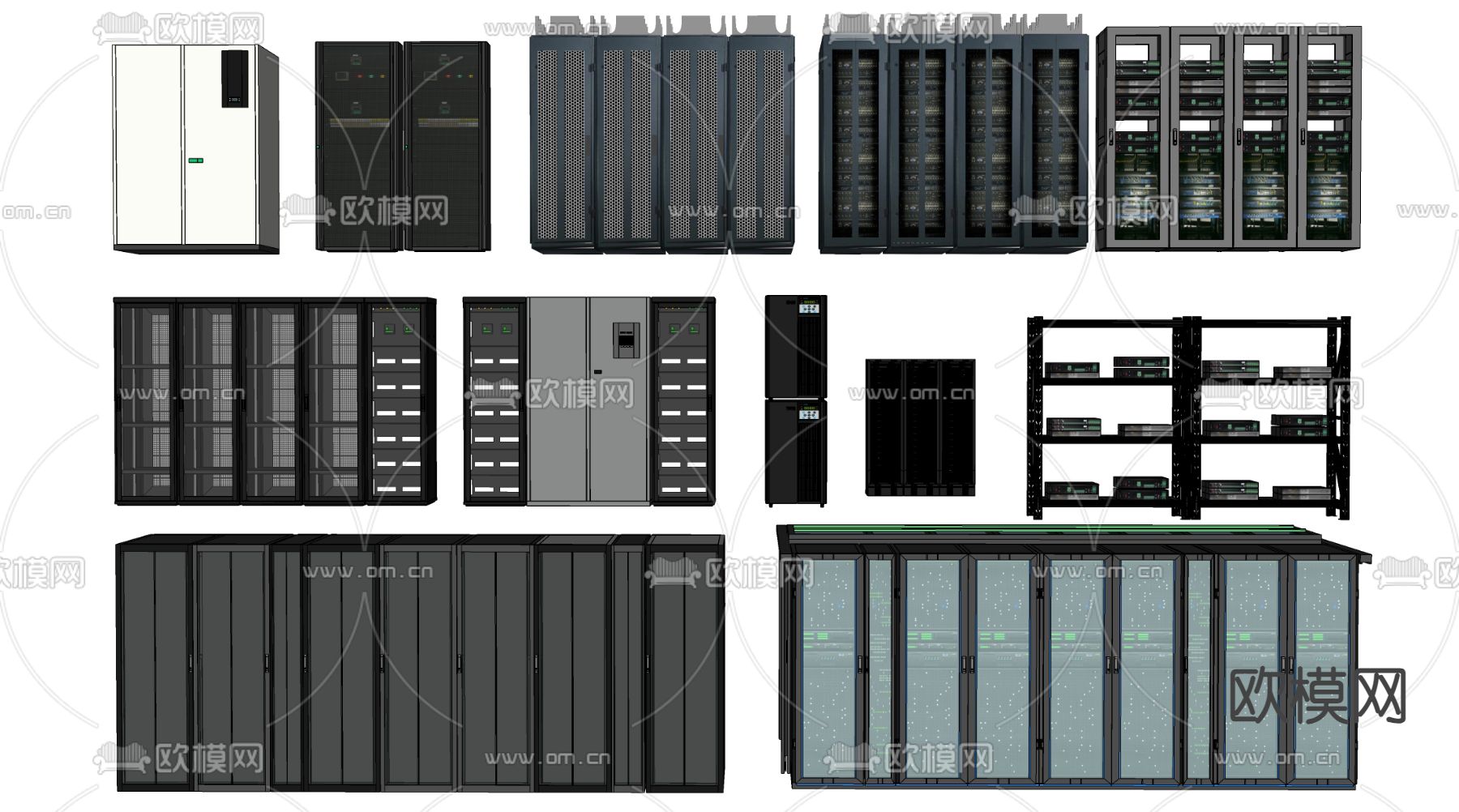 现代服务器机柜 机房服务器su模型下载（渲染图1）