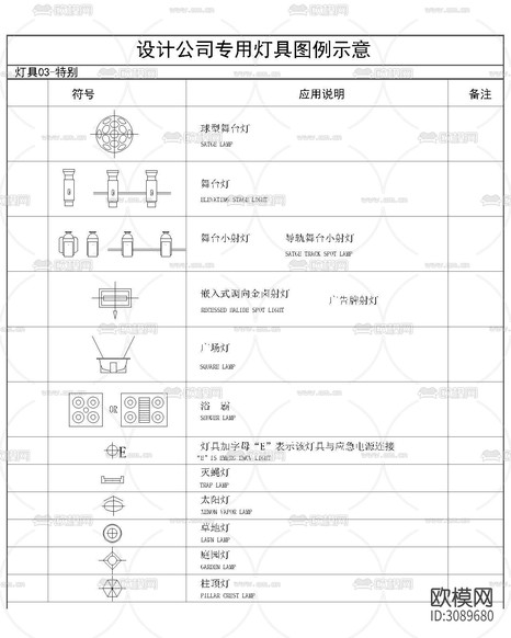 燈具圖例CAD圖例下載(渲染圖4)