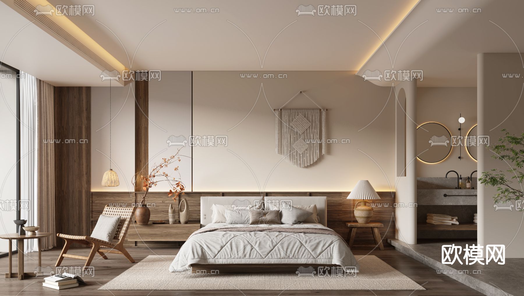 侘寂民宿 客房 大床房3d模型下载