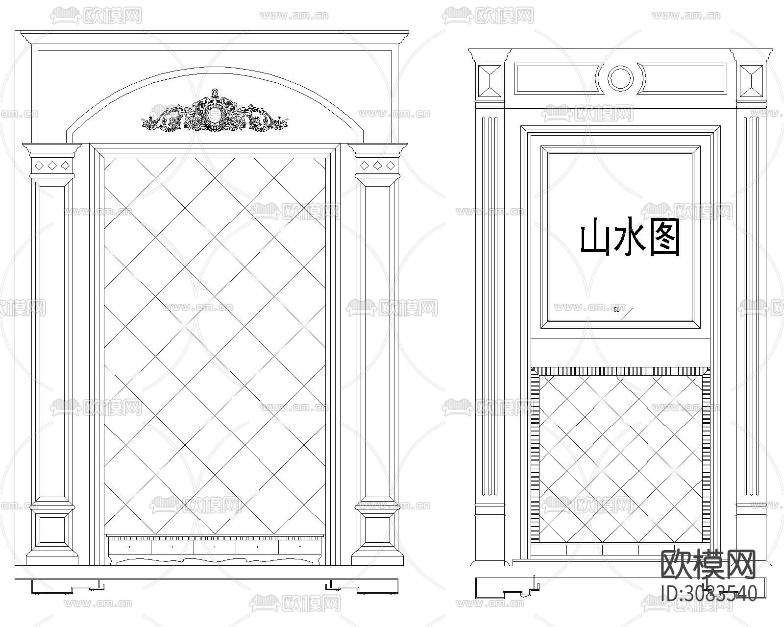 大理石电视机背景墙cad图库下载（渲染图6）