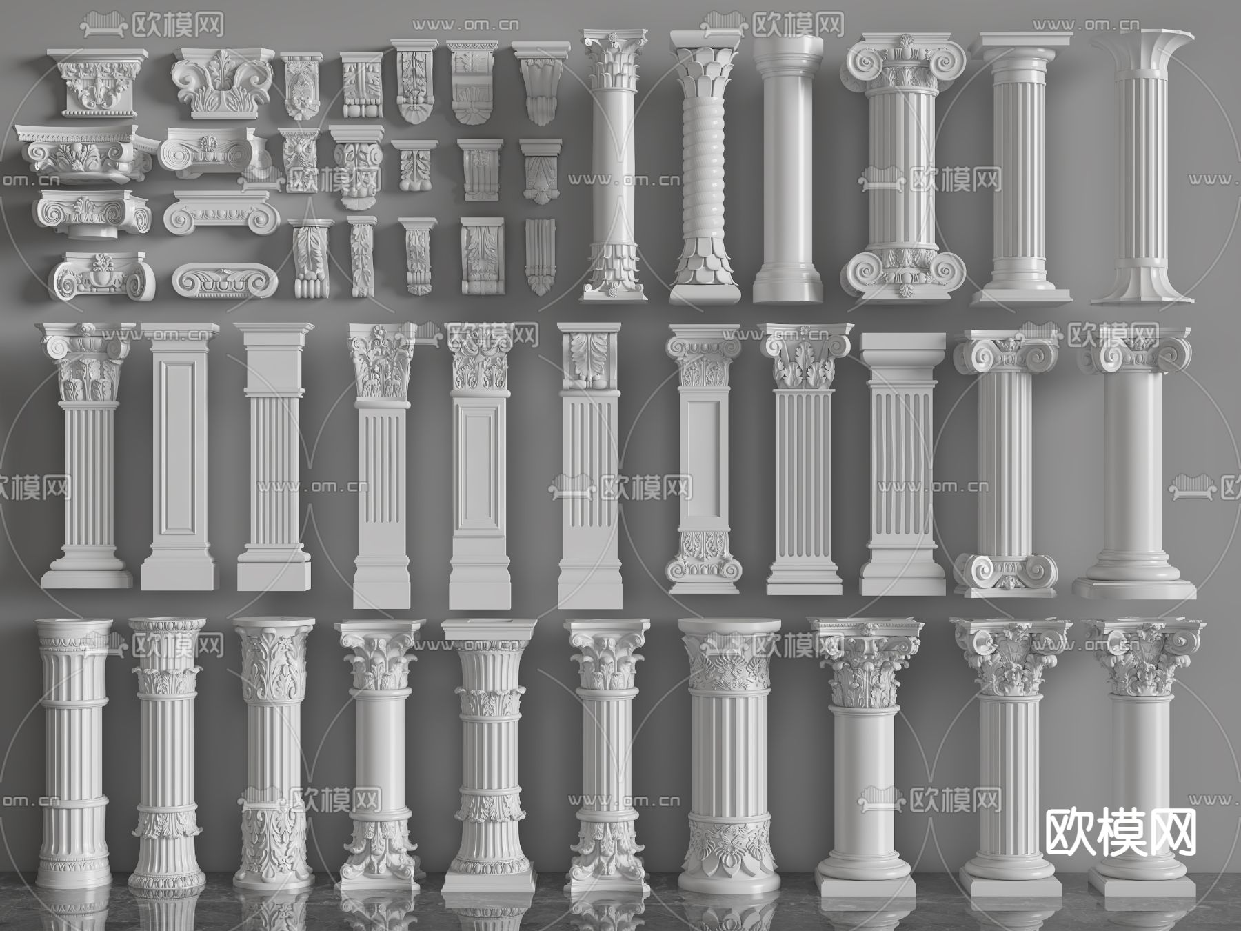 欧式柱子 门庭柱 罗马柱 雕花柱3d模型下载