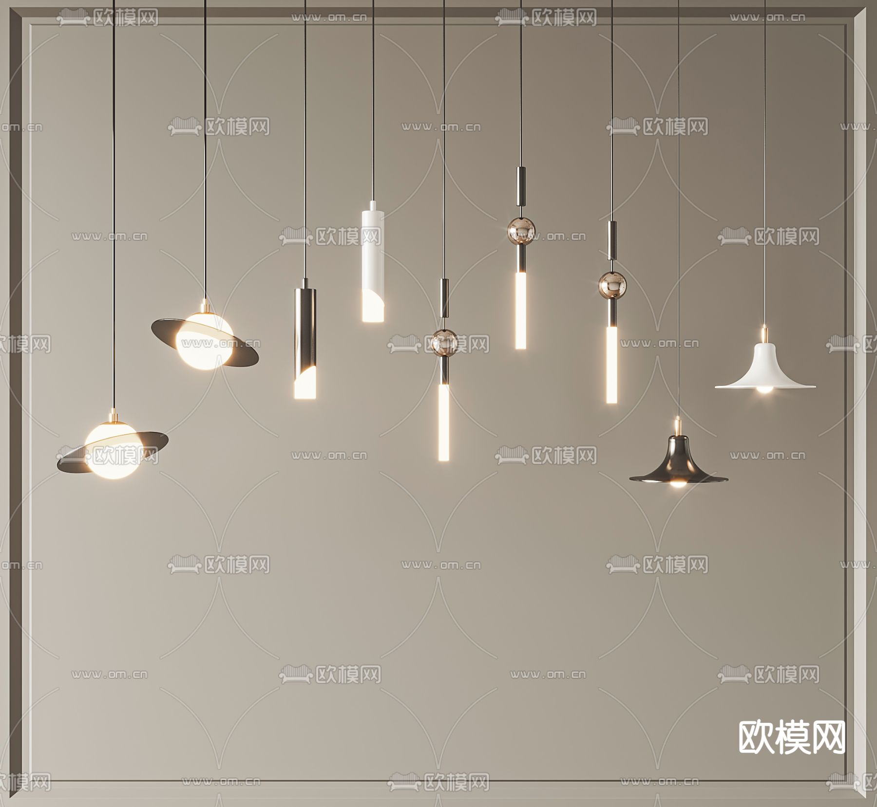 现代吊灯su模型下载（渲染图2）