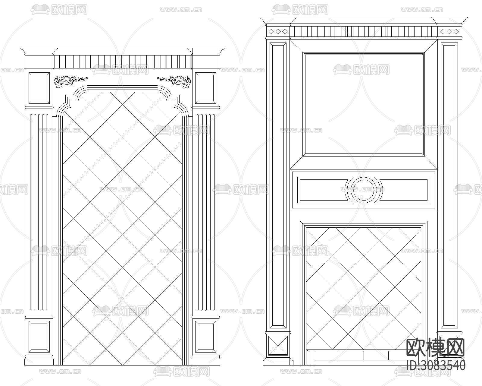 大理石电视机背景墙cad图库下载（渲染图7）
