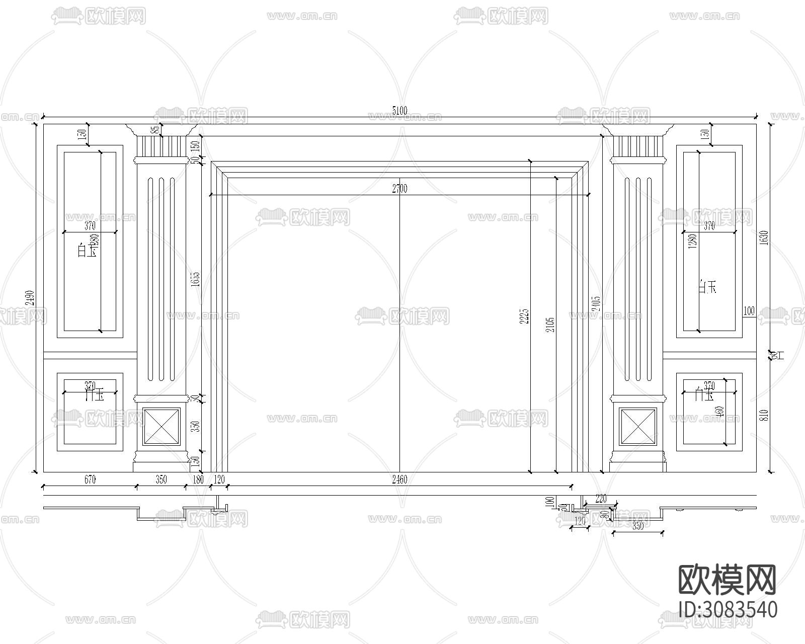 大理石电视机背景墙cad图库下载（渲染图3）