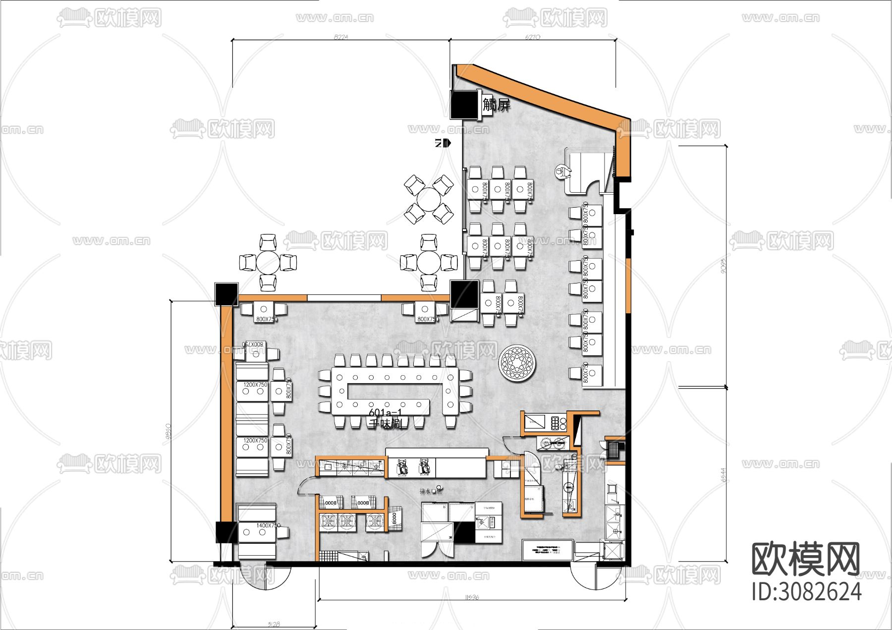 180㎡涮锅烧烤餐厅cad平面图下载