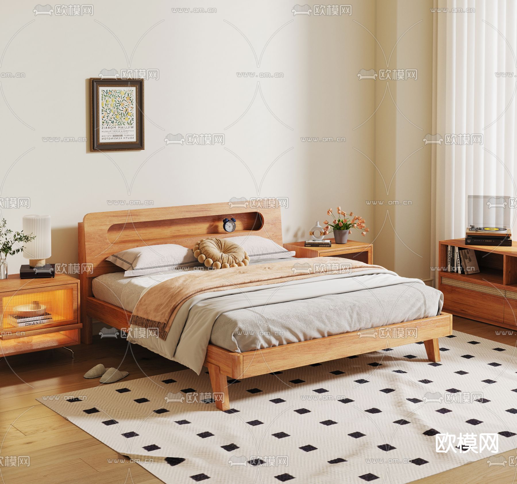 北欧双人床3d模型下载