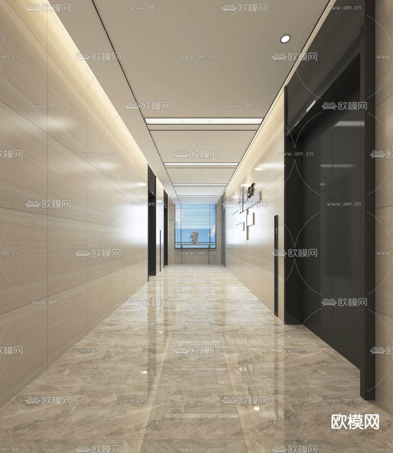 现代电梯过道su模型下载（渲染图2）