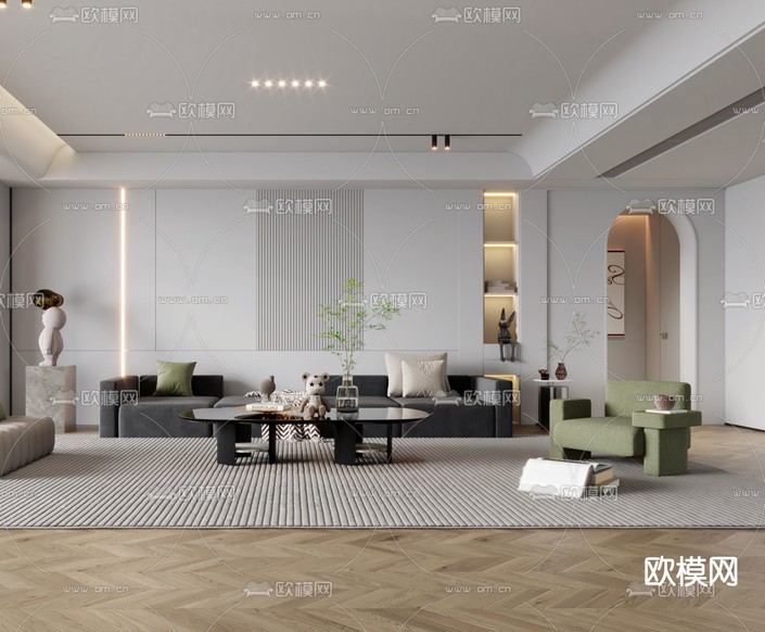 现代客厅3d模型下载(渲染图2)