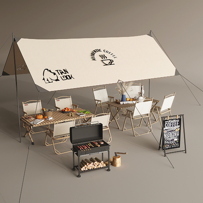  外摆区 户外餐桌椅 烧烤架su模型 