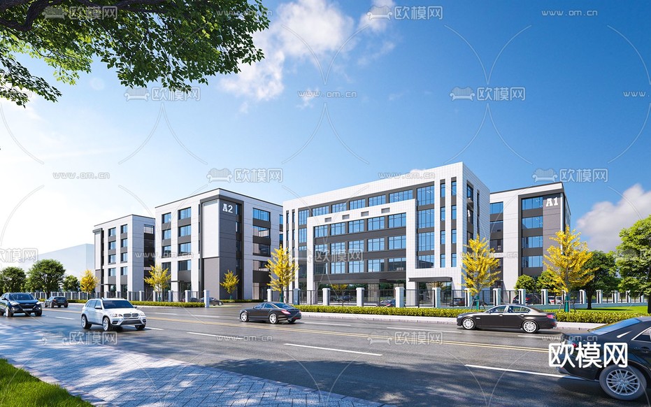 现代产业园 工业园 厂房外观3d模型下载