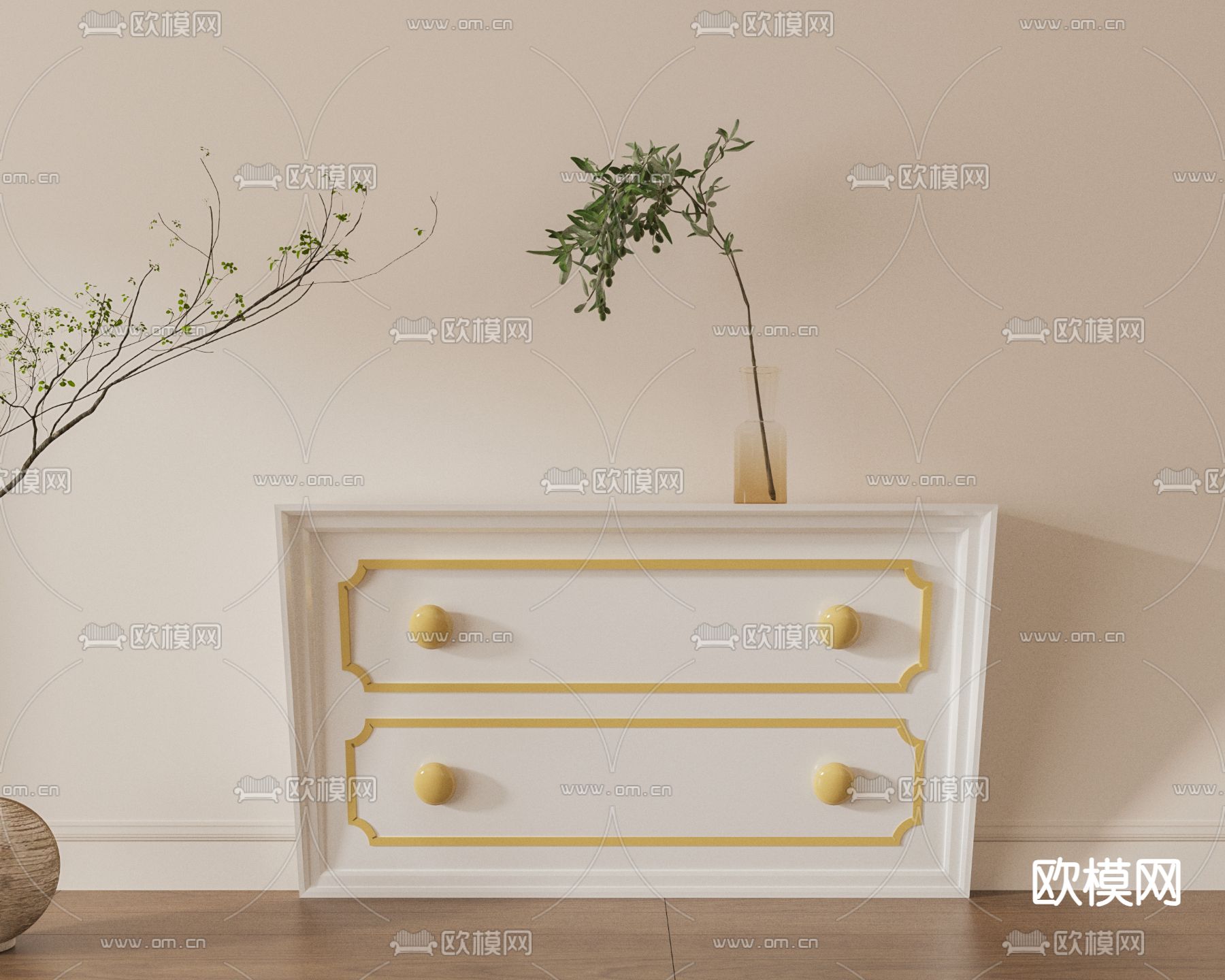 奶油风床头柜3d模型下载