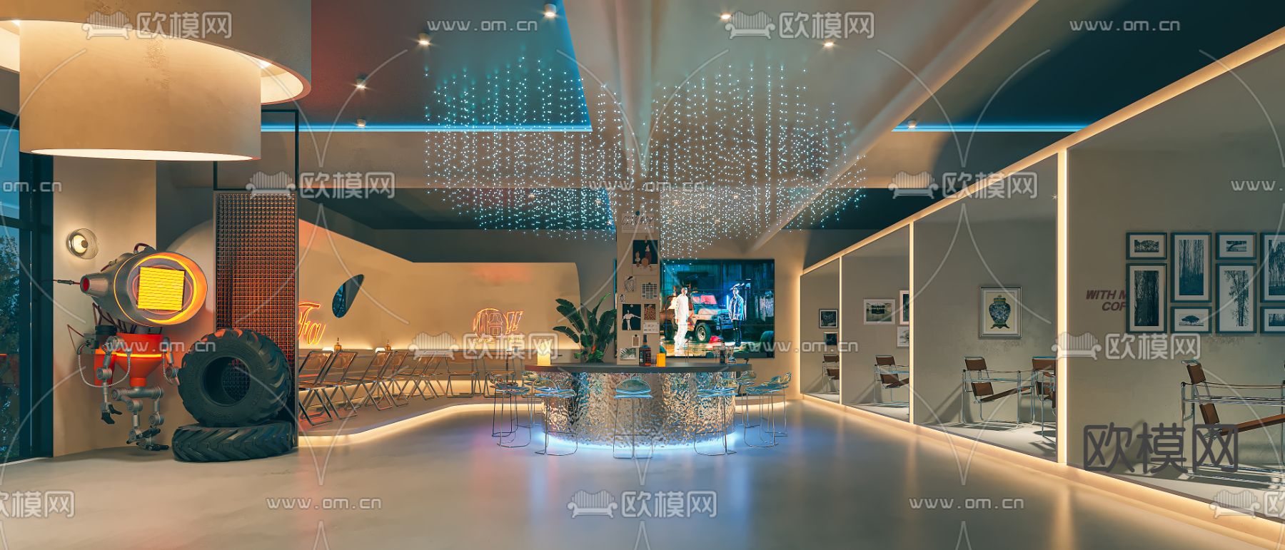 工业风咖啡厅 酒吧 商业外摆3d模型下载（渲染图4）