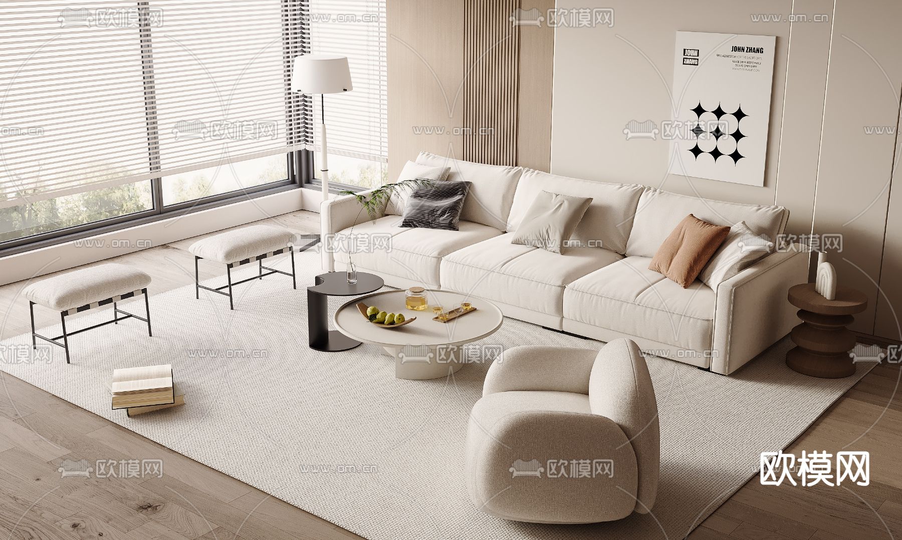 现代组合沙发su模型下载（渲染图2）