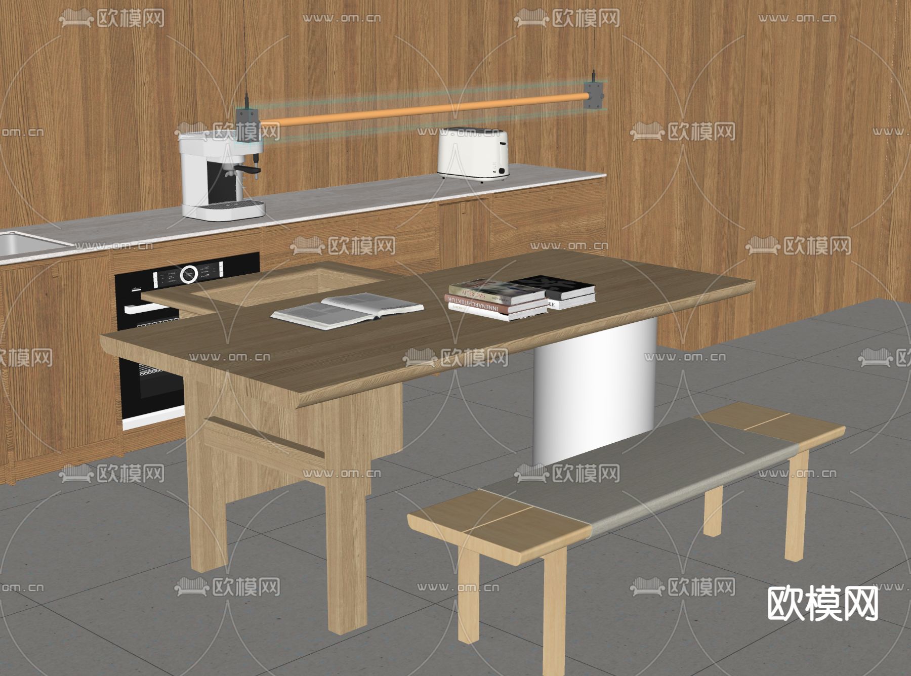 现代餐桌椅su模型下载（渲染图1）