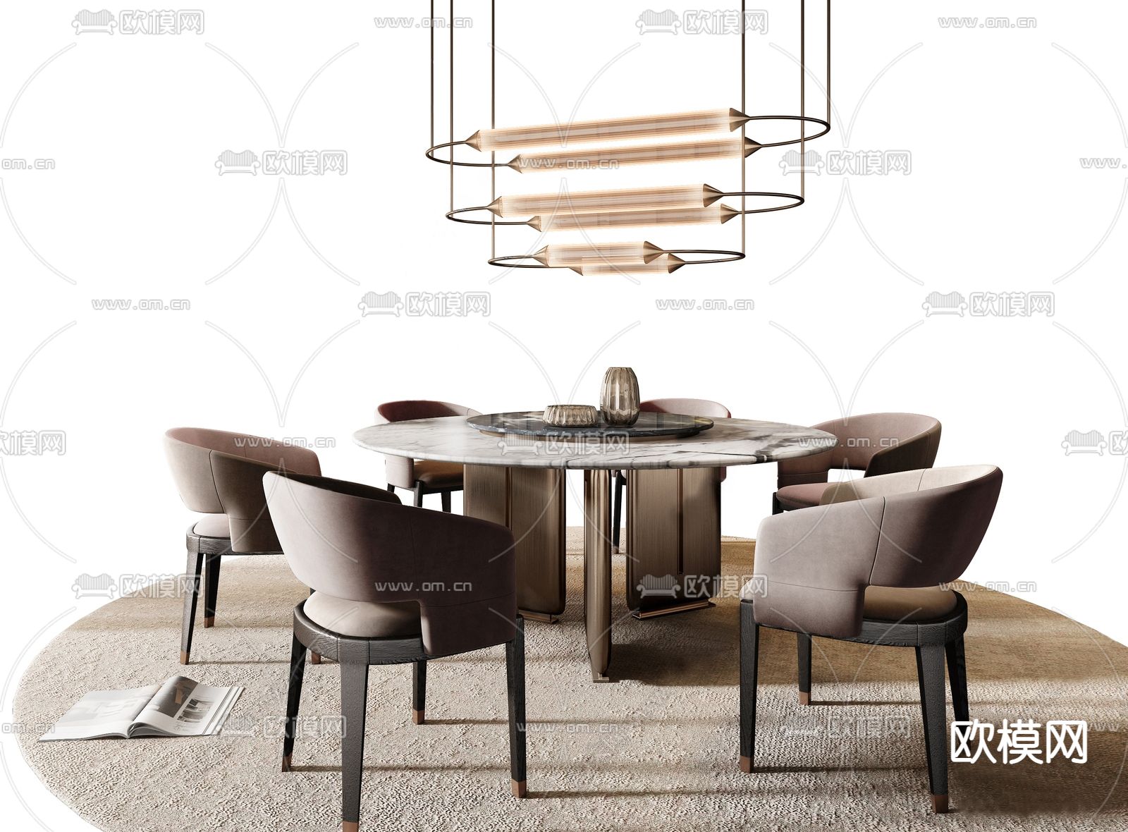 Minotti 米洛提 圆形餐桌椅 岩板餐桌3d模型下载