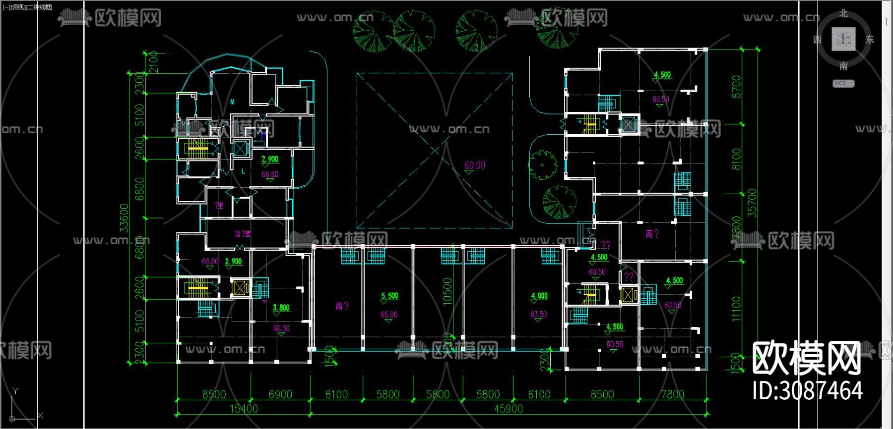 居住建筑 电梯公寓cad平面图下载（渲染图2）