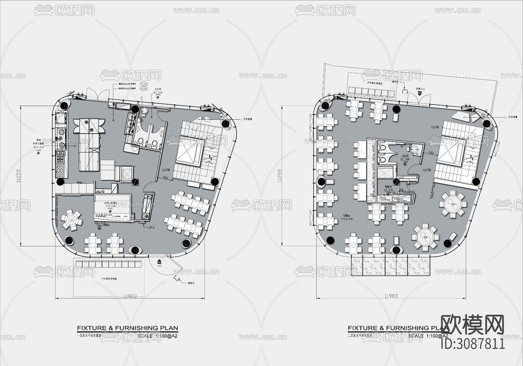 300㎡两层潮汕火锅店cad平面布置图下载