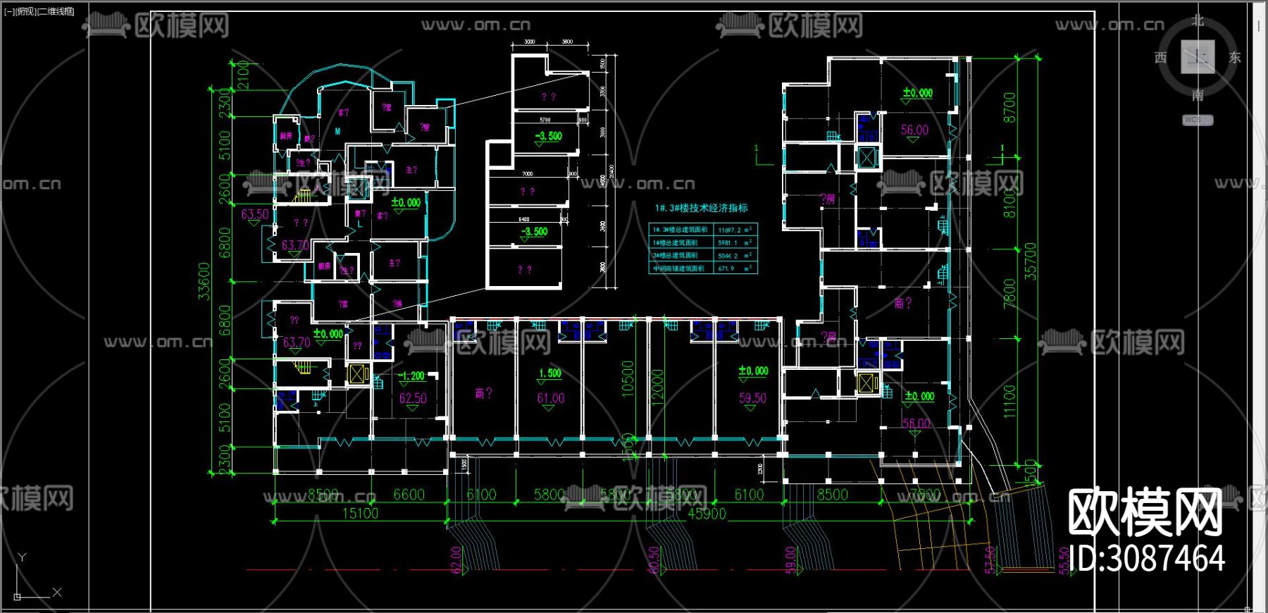 居住建筑 电梯公寓cad平面图下载（渲染图1）