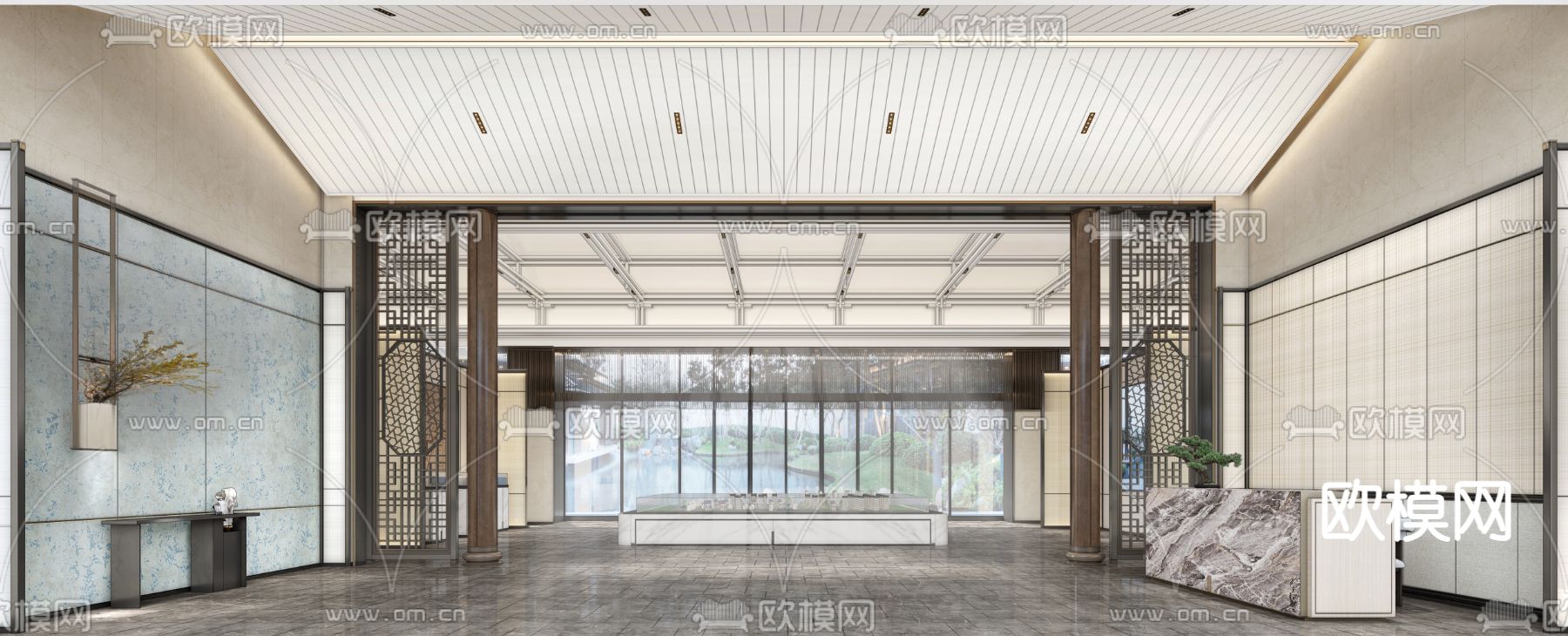 新中式售楼处 沙盘区 售楼中心3d模型下载