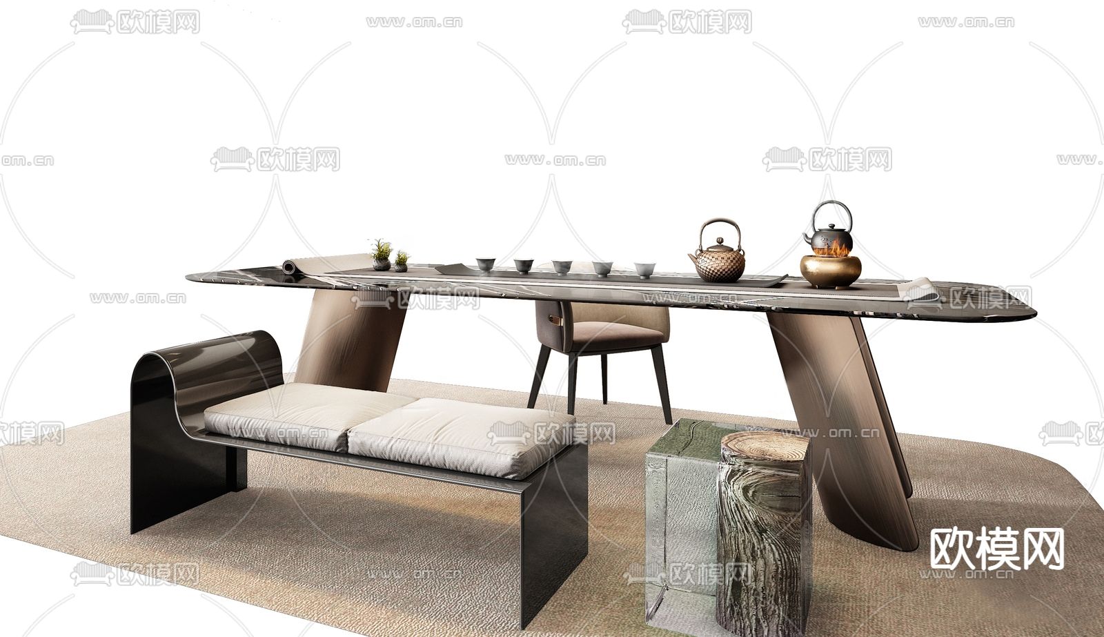 Minoti 现代茶桌 茶台3d模型下载