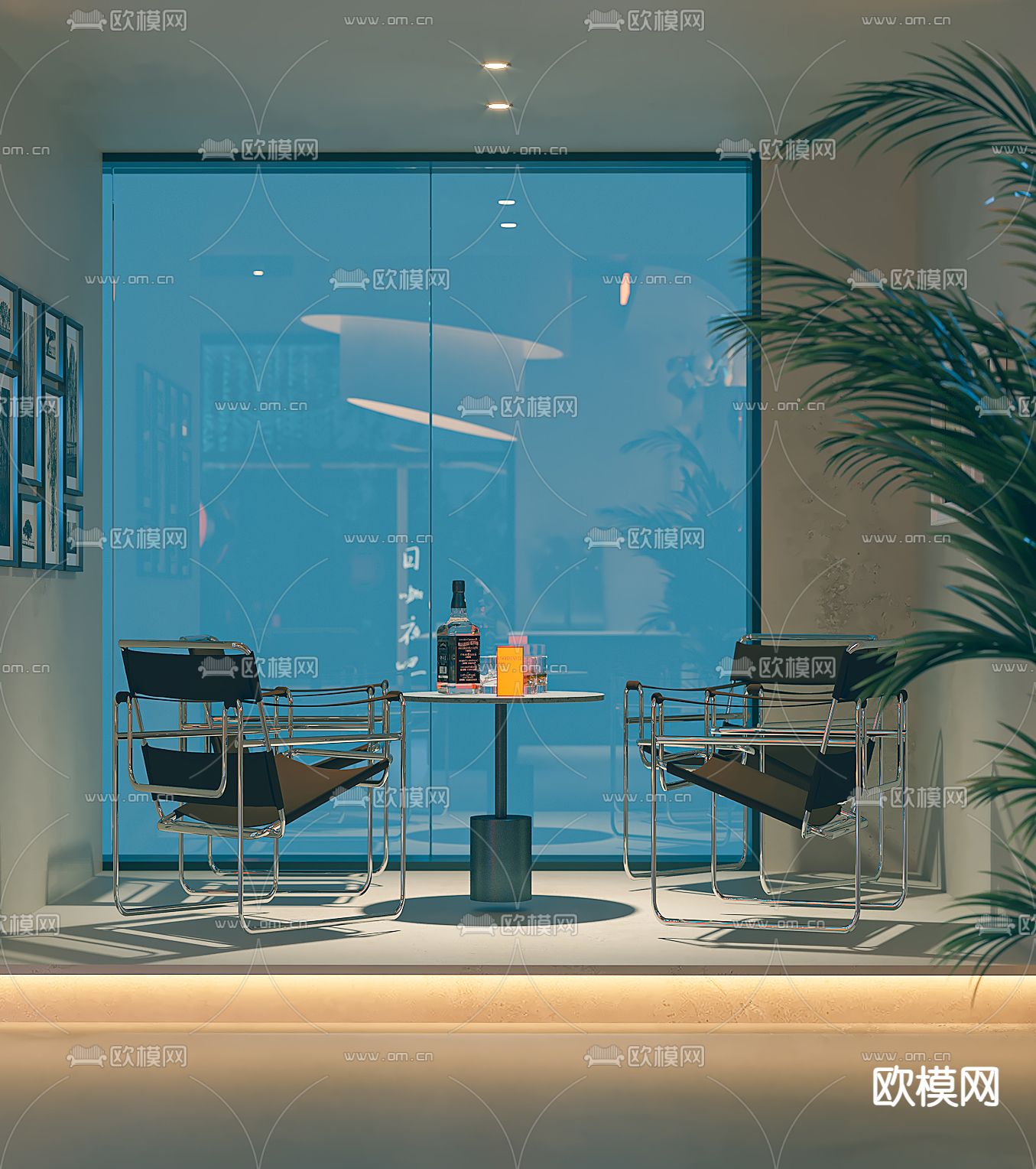 工业风咖啡厅 酒吧 商业外摆3d模型下载（渲染图3）