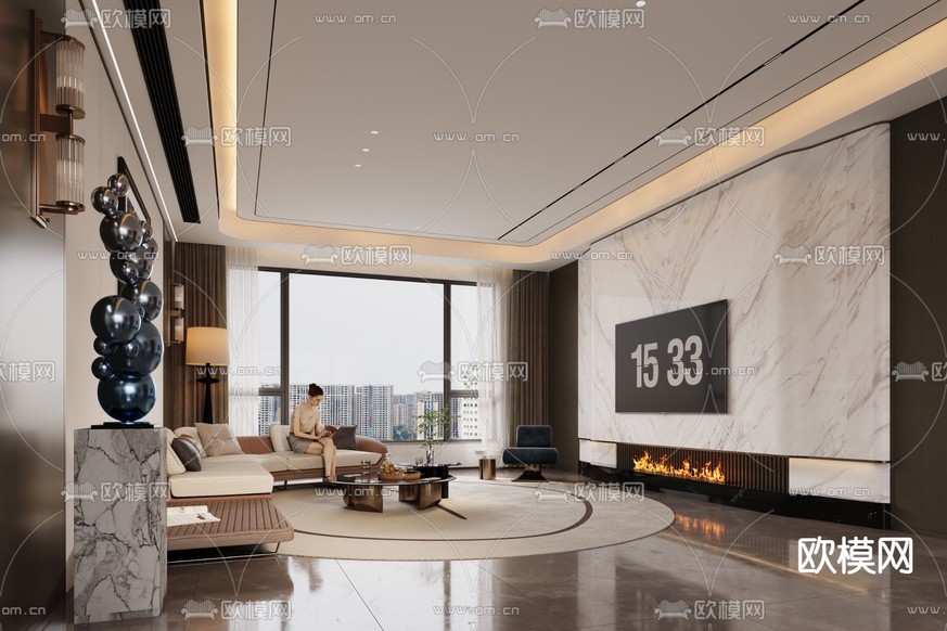 轻奢客餐厅3d模型下载(渲染图1)