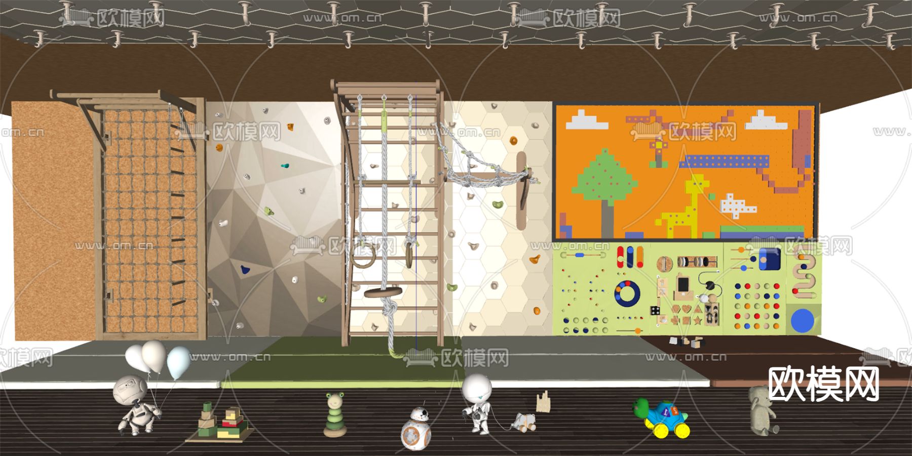 儿童积木乐高墙 攀岩墙 攀爬架su模型下载（渲染图1）