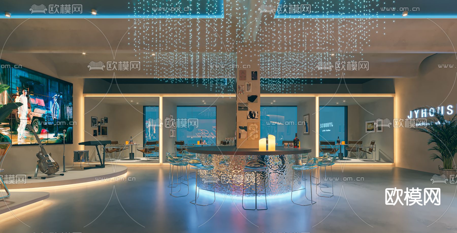 工业风咖啡厅 酒吧 商业外摆3d模型下载（渲染图1）