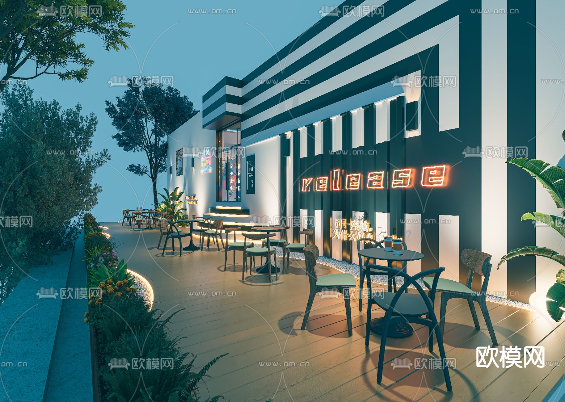 工业风咖啡厅 酒吧 商业外摆3d模型下载（渲染图5）