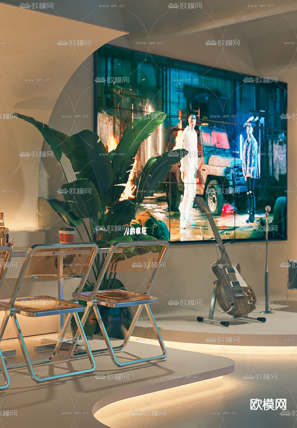 工业风咖啡厅 酒吧 商业外摆3d模型下载（渲染图2）