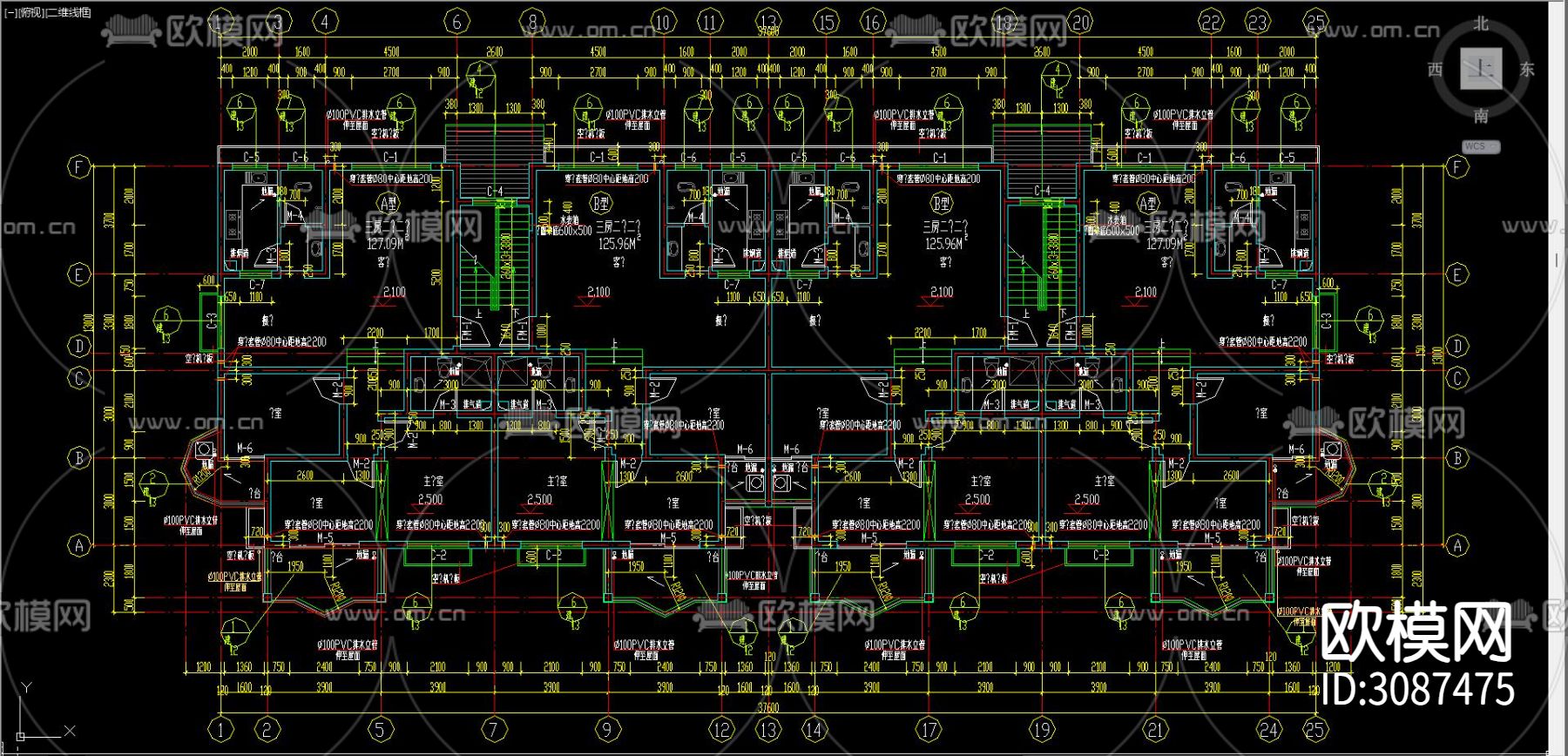 居住建筑 电梯公寓cad平面图下载（渲染图7）