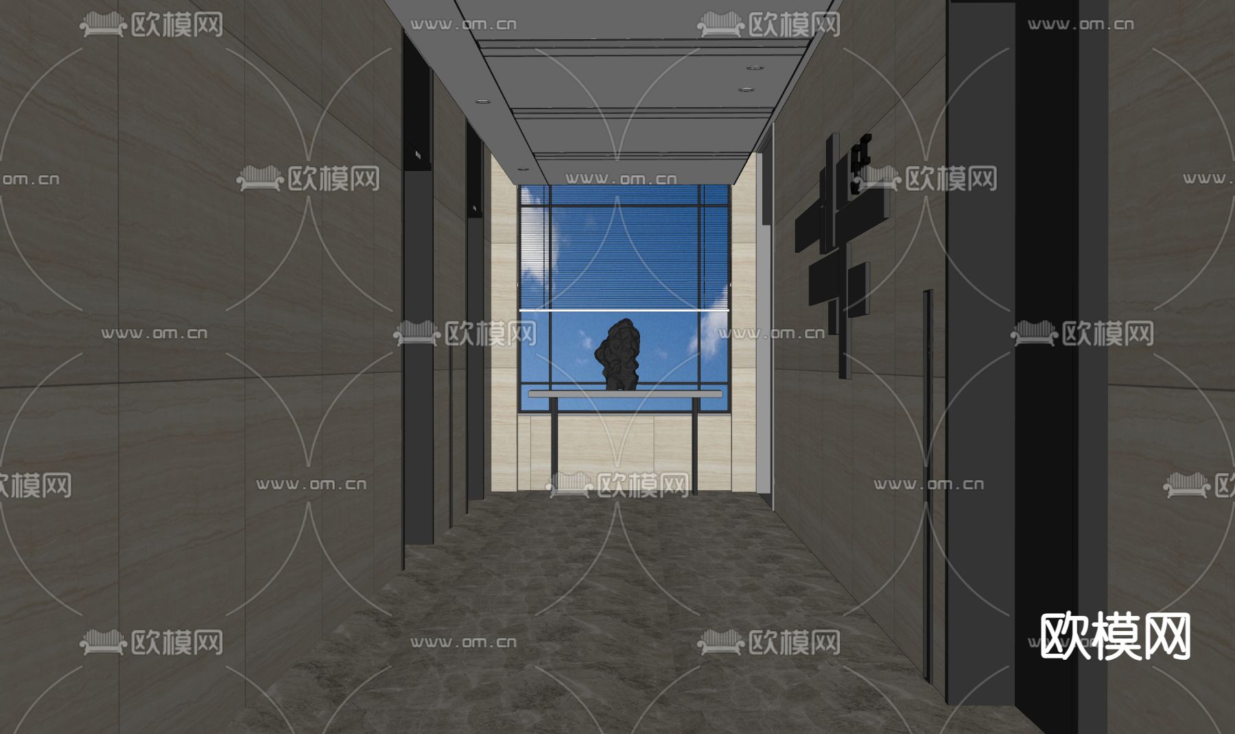 现代电梯过道su模型下载（渲染图1）