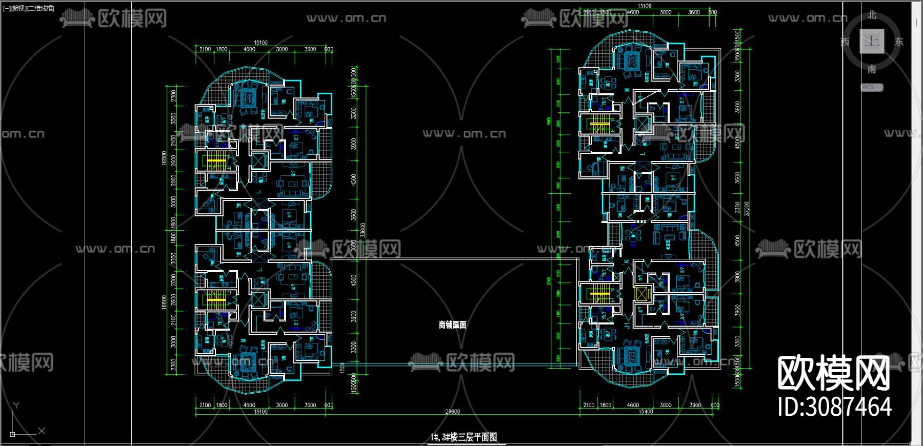 居住建筑 电梯公寓cad平面图下载（渲染图4）
