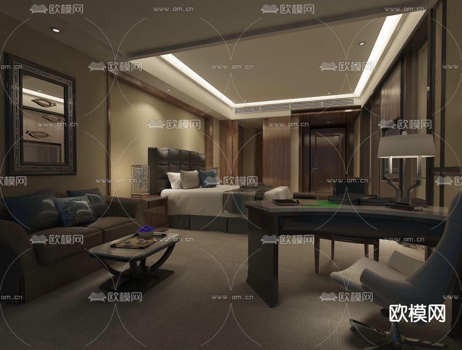 美式卧室 主人房su模型下载（渲染图2）